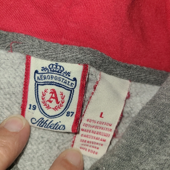 Y2K Aeropostale Women's Grey Hooded AERO‎ Sweatshirt Size Large - Picture 5 of 10